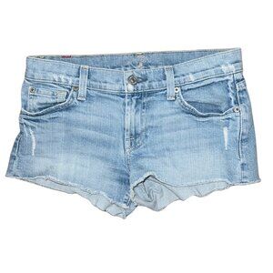 7 for all mankind size 24 light blue denim shorts mid rise shorty shorts EUC!